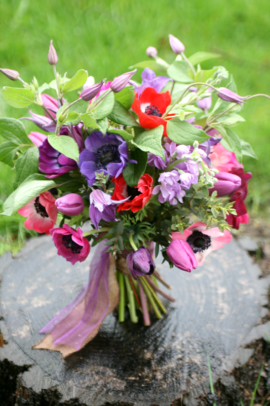 Natural wedding bouquet with anemone